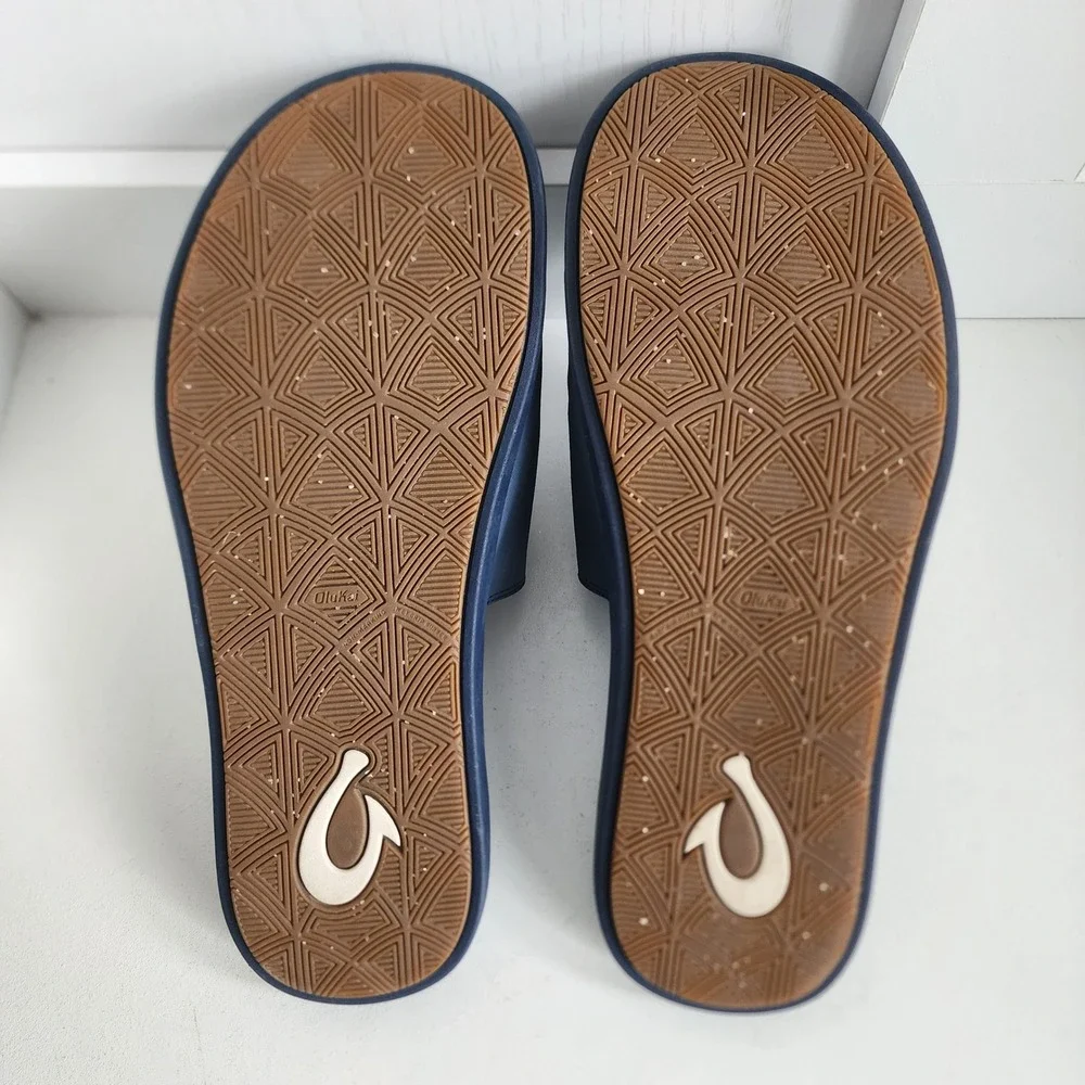 OluKai Maha Olu Mens Size 10 Slides Navy Blue Slides Sandals 10452-4848